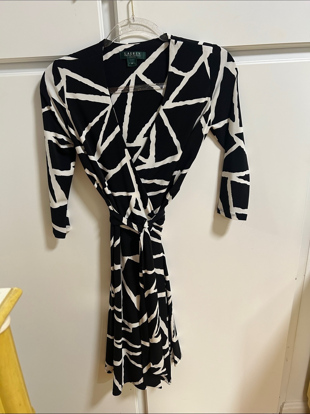 Lauren Ralph Lauren Black and White Geometric Wrap Dress 0P Classic Minimalist